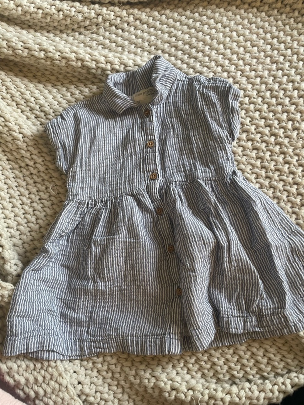Striped Blue and White Button-Front Dress Little Planet